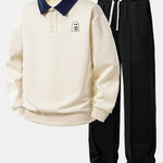Ensemble — sweat polo contrastant à imprimé fantôme & pantalon de jogging à plis