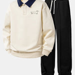 Ensemble — sweat polo contrastant à imprimé teckel & pantalon de jogging à plis