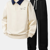 Ensemble — sweat polo contrastant à imprimé teckel & pantalon de jogging à plis
