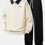 Ensemble Capucine — sweat polo contrastant à imprimé lettres & pantalon de jogging à plis