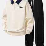 Ensemble Améline — sweat polo contrastant à imprimé lettres & pantalon de jogging à plis