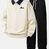 Ensemble Améline — sweat polo contrastant à imprimé lettres & pantalon de jogging à plis