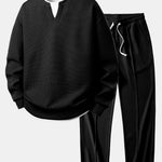 Ensemble — sweat gaufré 2 en 1 à col cranté & pantalon gaufré à plis