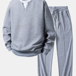 Ensemble — sweat gaufré 2 en 1 à col cranté & pantalon gaufré à plis