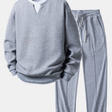 Ensemble — sweat gaufré 2 en 1 à col cranté & pantalon gaufré à plis
