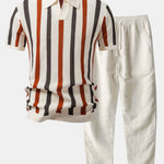 Ensemble — polo en maille rayée à col Johnny & pantalon en lin à jambe droite