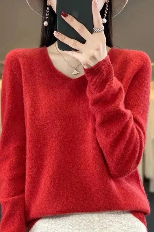 Harmonia | Pull en maille à col rond et poignets côtelés Rouge, photo studio