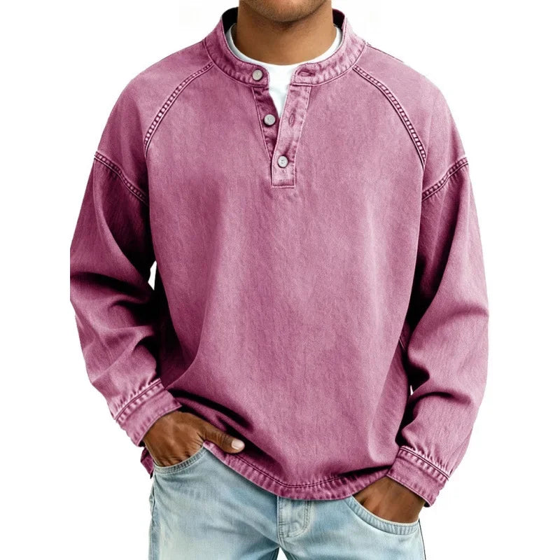 DENIM-LOOK HENLEY SHIRT FOR MEN