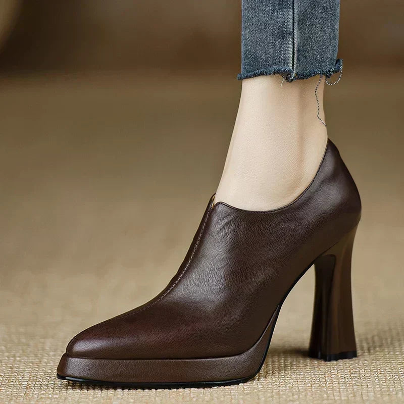 Bottines Basses en Cuir à Talon