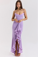 Chloé | Robe longue à cascade de volants et fente