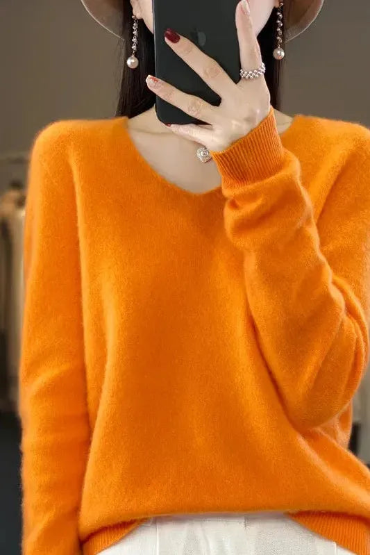 Harmonia | Pull en maille à col rond et poignets côtelés Orange, photo studio