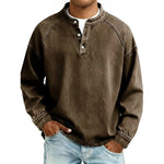 DENIM-LOOK HENLEY SHIRT FOR MEN