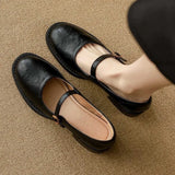 Mary Janes en Cuir à Talon Bas Marron
