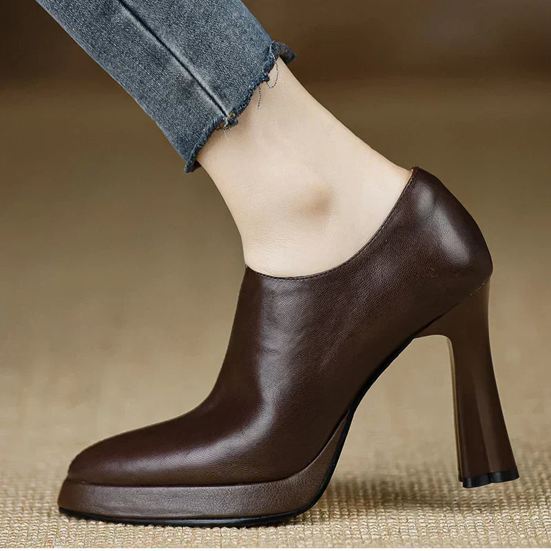 Bottines Basses en Cuir à Talon