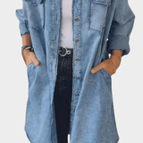 Robe Chemise en Jean Manches Longues Boutonnée