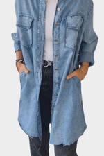 Robe Chemise en Jean Manches Longues Boutonnée