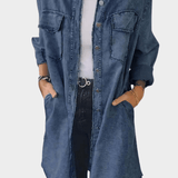 Robe Chemise en Jean Manches Longues Boutonnée