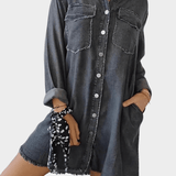 Robe Chemise en Jean Manches Longues Boutonnée