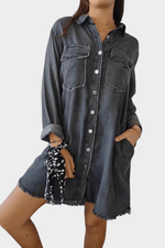 Robe Chemise en Jean Manches Longues Boutonnée