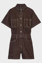 Short Salopette en Jean Boutonné