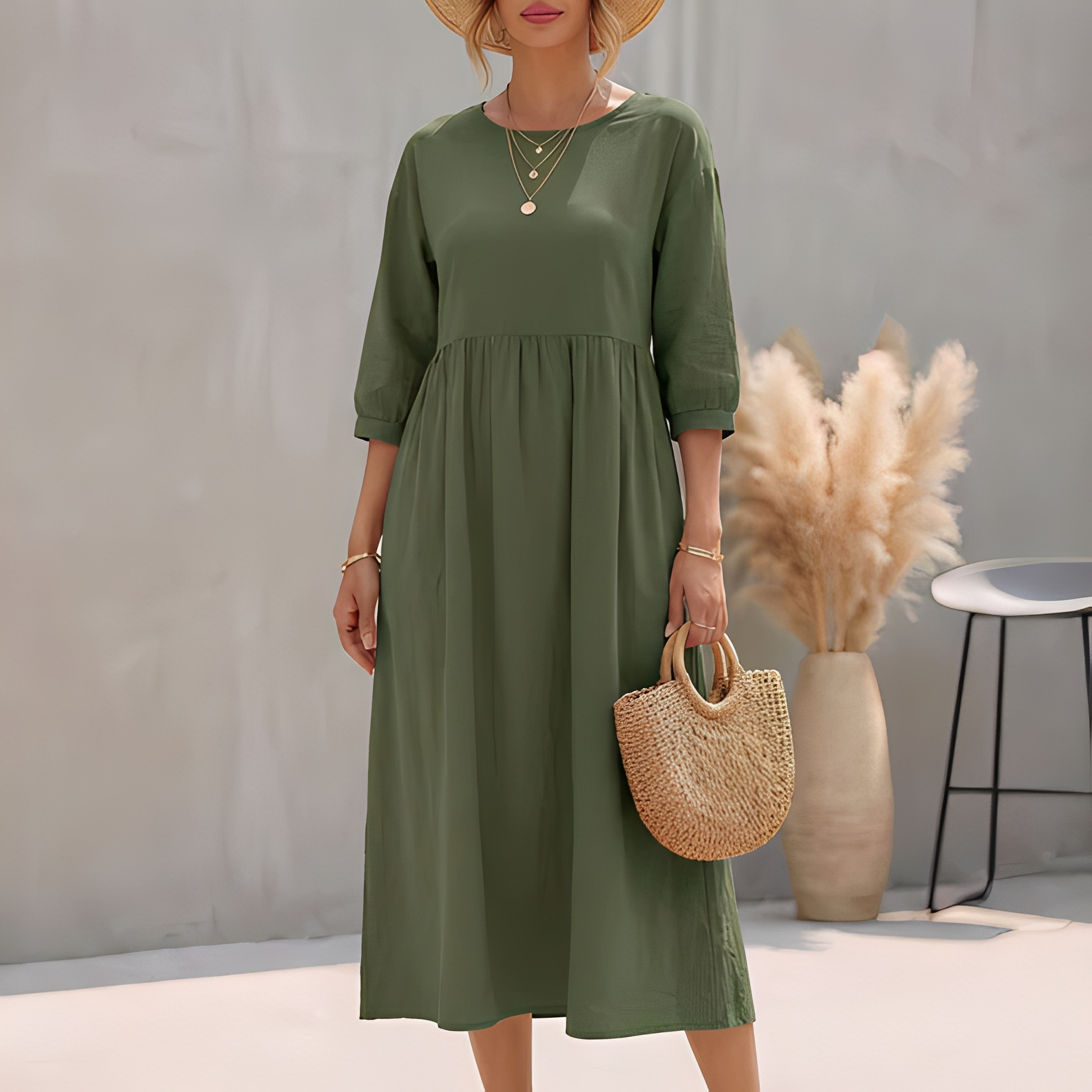 Fanny | Robe midi d'été fluide Vert, photo studio