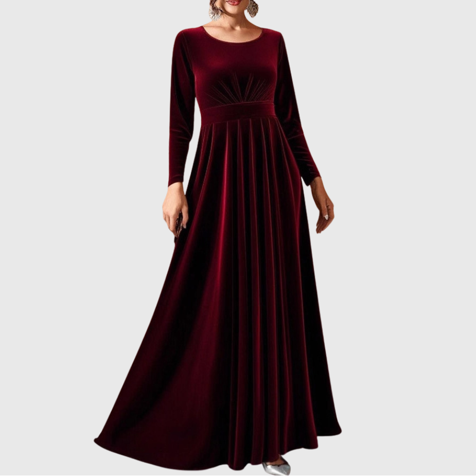 Béatrice — Robe Maxi en Velours à Manches Longues