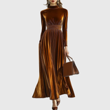 Marie — Robe Maxi en Velours Plissé
