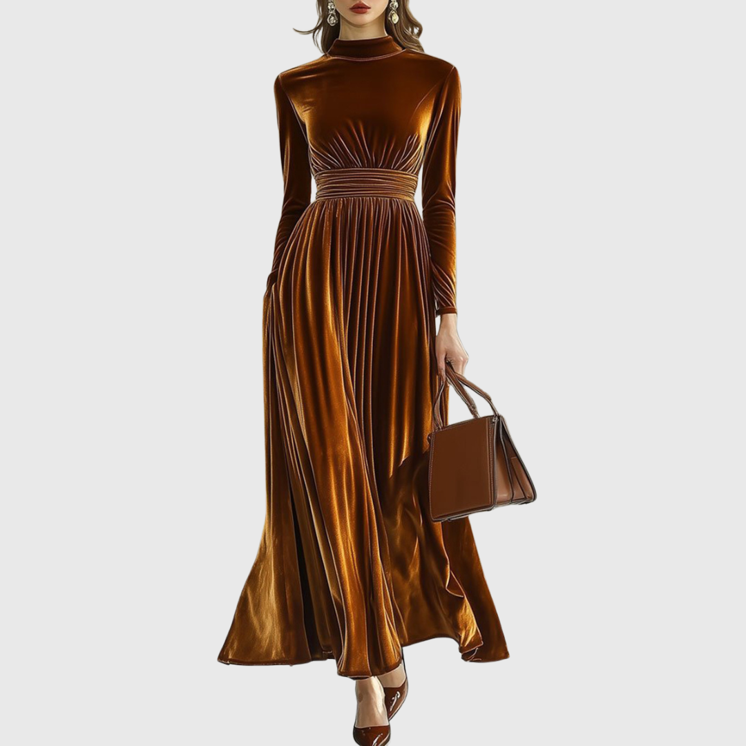 Marie — Robe Maxi en Velours Plissé