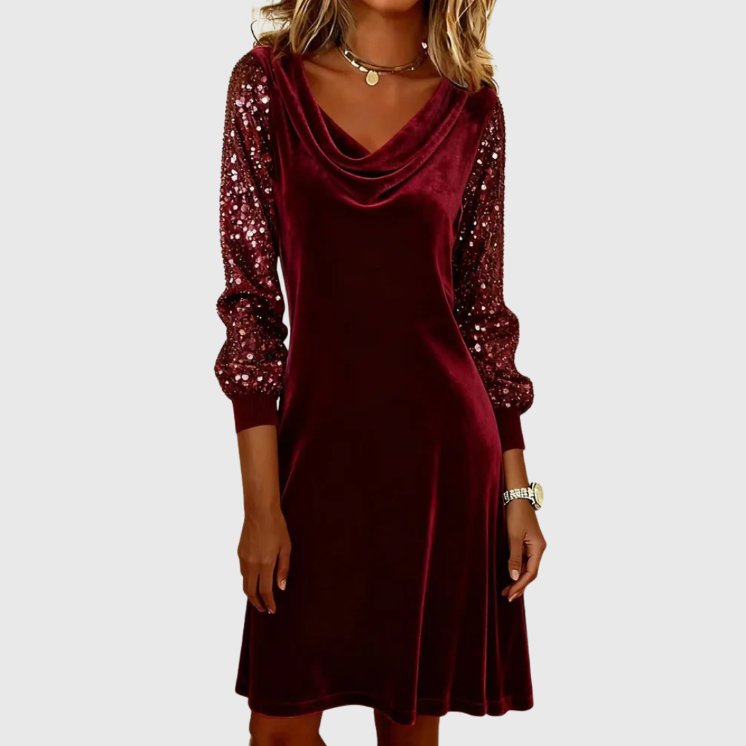 Sophie — Robe à Manches en Velours Étincelant