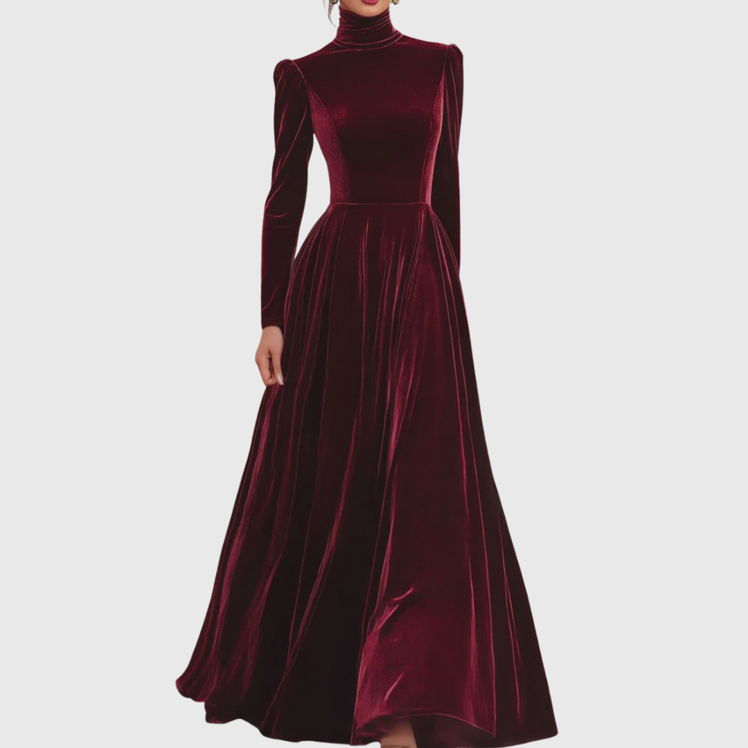 Éléonore — Robe Maxi en Velours à Col Montant