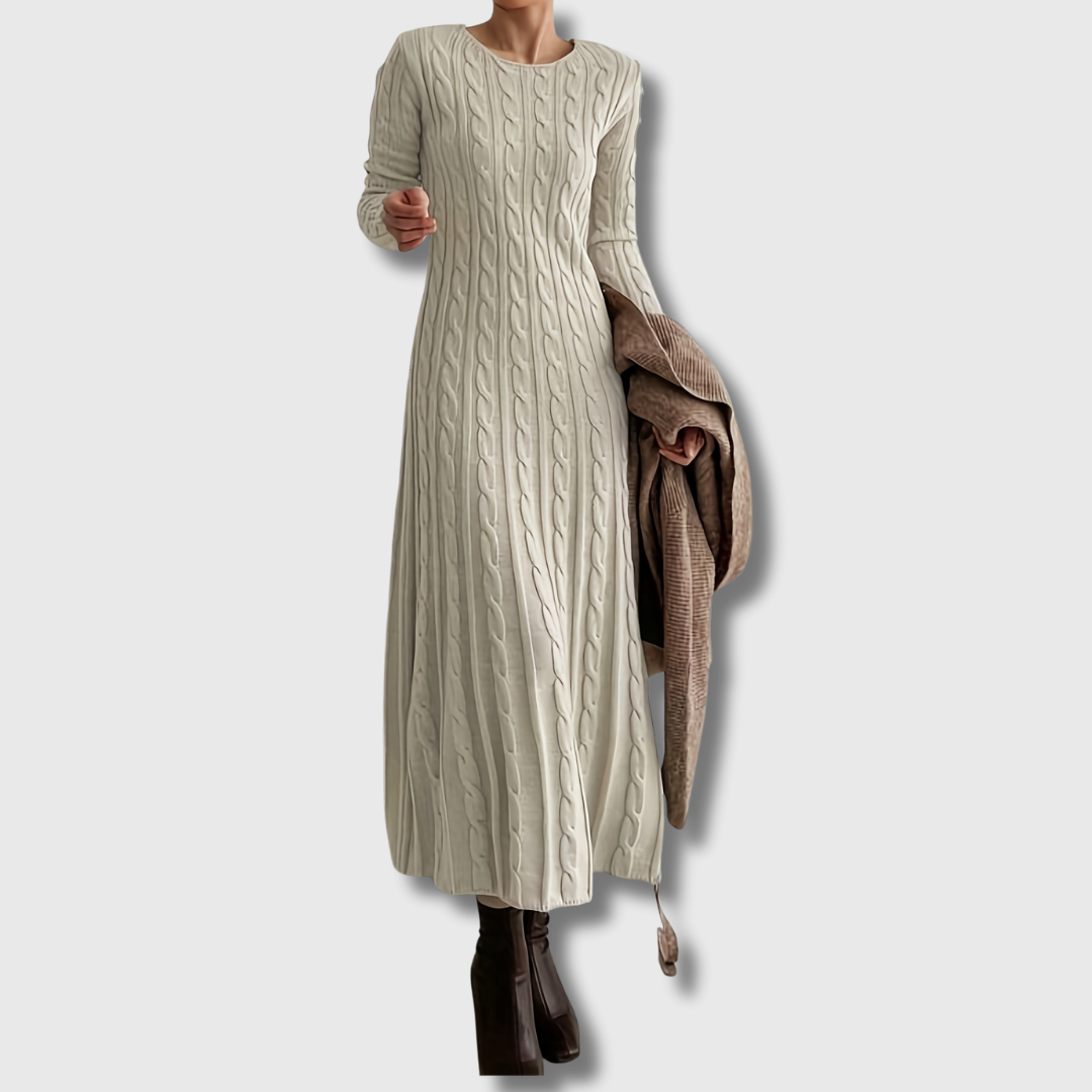 Sarah — Robe Maxi en Tricot Câblé Confortable