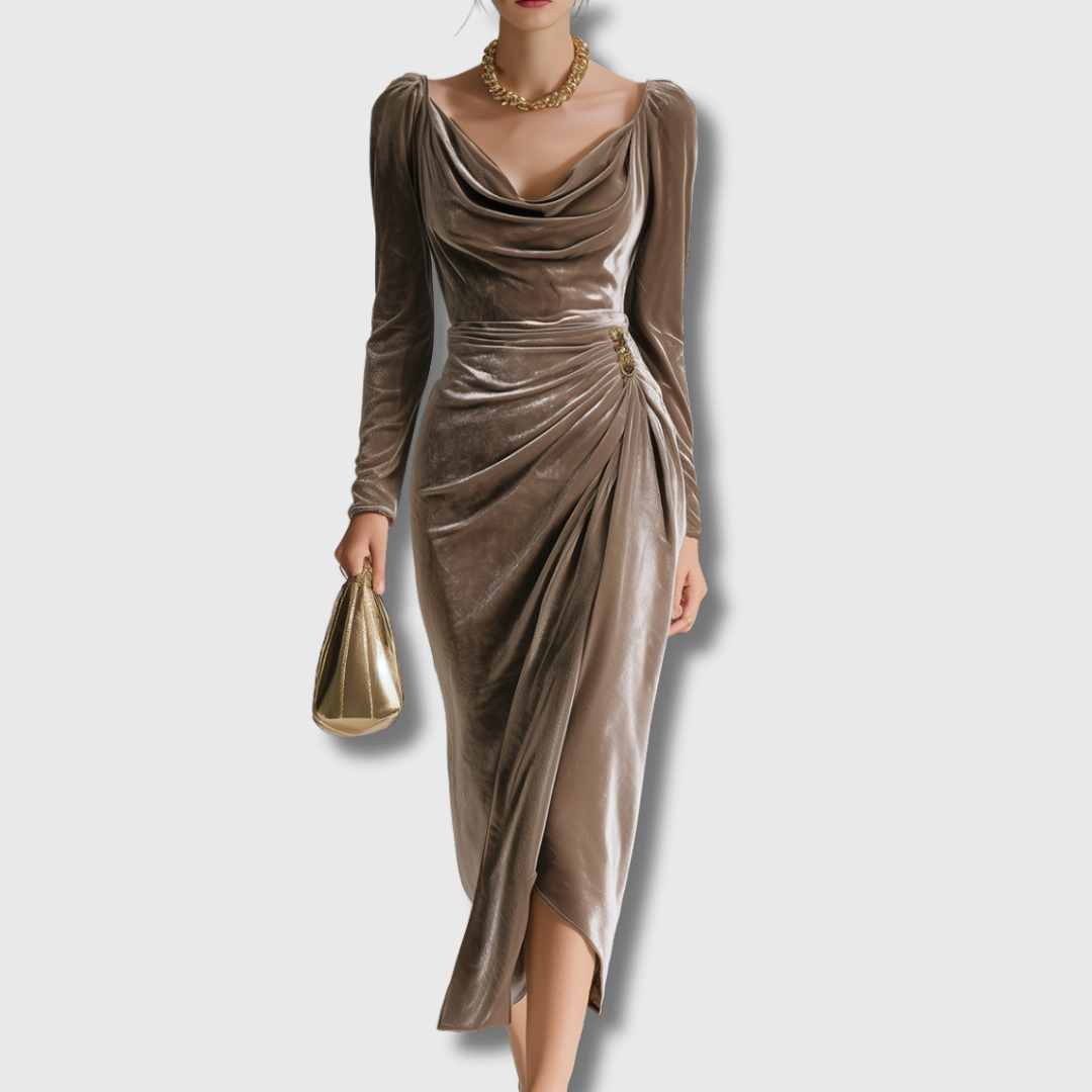 Sandra — Robe Midi en Velours Élégante