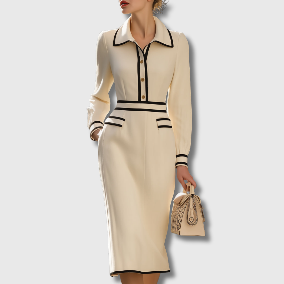 Sylvie — Robe Midi avec Détails de Boutons