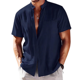 LINEN BLEND STAND COLLAR SHIRT FOR MEN
