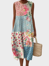 Annabelle | Robe midi sans manches à imprimé patchwork