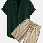 Ensemble — chemise texturée froissée à col V & short texturé froissé à cordon