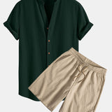 Ensemble — chemise texturée froissée à col V & short texturé froissé à cordon