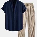Ensemble — chemise texturée froissée à col V & pantalon texturé froissé