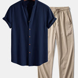 Ensemble — chemise texturée froissée à col V & pantalon texturé froissé
