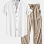 Ensemble — chemise texturée froissée à col V & pantalon texturé froissé