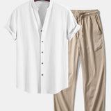 Ensemble — chemise texturée froissée à col V & pantalon texturé froissé
