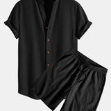 Ensemble — chemise texturée froissée à col V & short texturé froissé à cordon