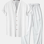 Ensemble — chemise texturée froissée à col V & pantalon texturé froissé