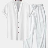 Ensemble — chemise texturée froissée à col V & pantalon texturé froissé