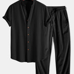 Ensemble — chemise texturée froissée à col V & pantalon texturé froissé