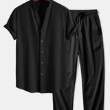 Ensemble — chemise texturée froissée à col V & pantalon texturé froissé