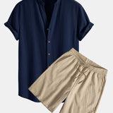 Ensemble — chemise texturée froissée à col V & short texturé froissé à cordon