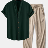 Ensemble — chemise texturée froissée à col V & pantalon texturé froissé