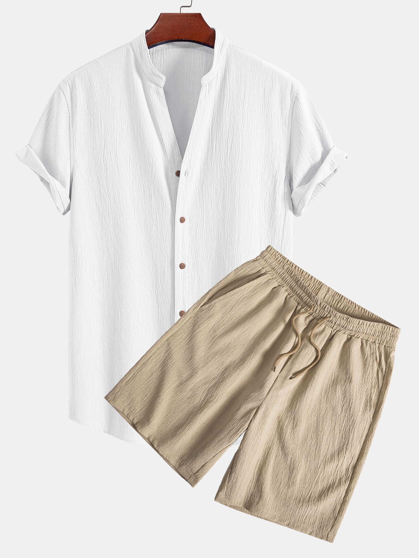 Ensemble — chemise texturée froissée à col V & short texturé froissé à cordon