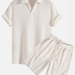 Ensemble — polo gaufré à col V & short gaufré en maille à cordon
